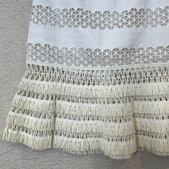 Jonathan Simkhai Womens White Ecru Cut Out Fringe Fitted Skirt SIZE 6 - Picture 2 of 5